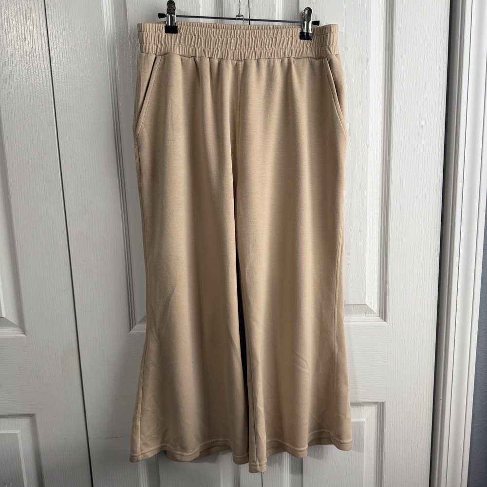 Love University Tan Wide Leg Sweatpants Women's Size Large Comfy Travel Preppy